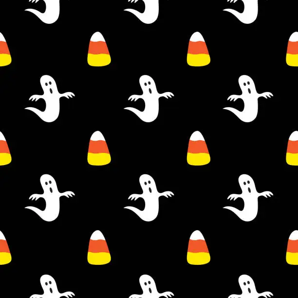 Vector illustration of Ghosts And Candy Corn Seamless Pattern
