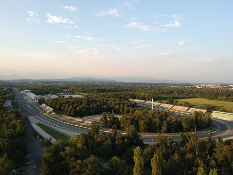 Vista aérea de pista de carrera de Monza (Italia) al atardecer photo