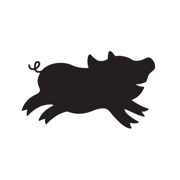 Cute happy pig silhouette. Cute happy pig silhouette. It can be used as - logo, pictogram, icon, infographic element. Vector illustration for your cute design. pig silhouettes stock illustrations