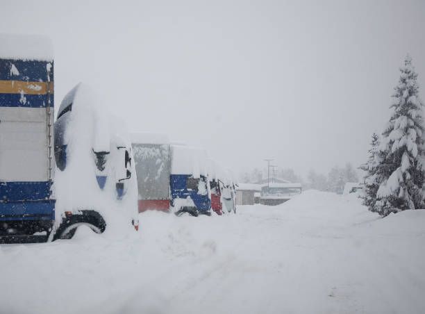 istock Parked Trucks in Snowed Landscape 1050186696