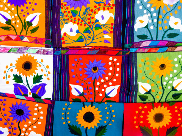Multicolored ethnic placemats with floral patterns and geometric shapes