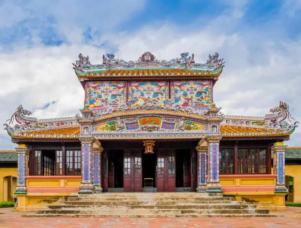Thai Binh Lau pavilion, the Royal Library in the old citadel of Hue, the imperial forbidden purple city, Vietnam