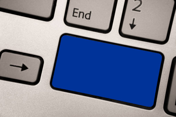 istock Design business Empty template isolated Minimalist graphic layout template for advertising Keyboard blue key Intention create computer computing reflection document 1050205724