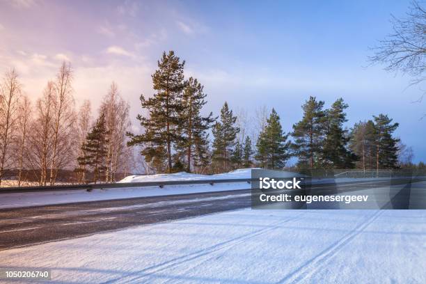 Empty Rural Asphalt Road Perspective Winter Stock Photo - Download Image Now - Road, Snow, Winter