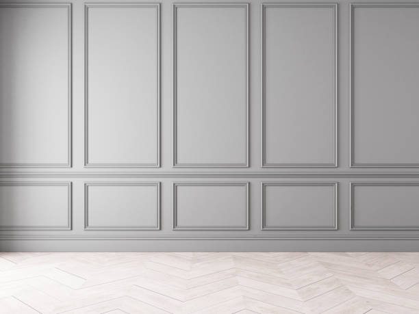 istock Modern classic gray empty interior with wall panels and wooden floor. 1050210522