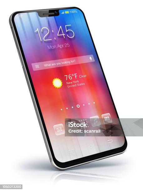 Modern Touchscreen Smartphone Stock Photo - Download Image Now - Mobile Phone, Smart Phone, Cut Out