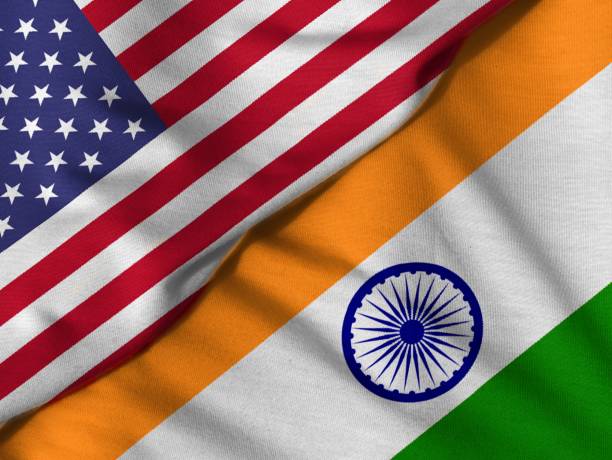istock Two flags: United States and India. 1050215616