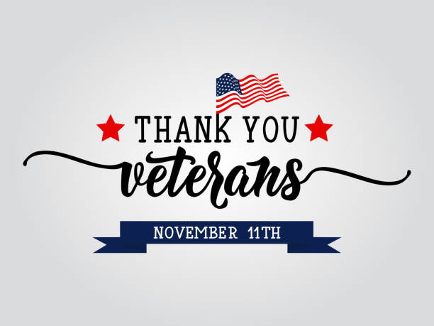 Thank You Veterans lettering. November 11 holiday background. Greeting card. Thank you veterans. November 11th, United state of America, U.S.A veterans day design. veterans day logo stock illustrations