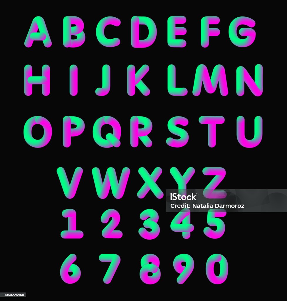 ベクトル明るい色はピンクとグリーンのイラスト ソフト フレキシブル ネオン 3 D フォント。マット液紫白の背景に分離されたアルファベットや緑の色。 - 3D画像のロイヤリティフリーベクトルアート