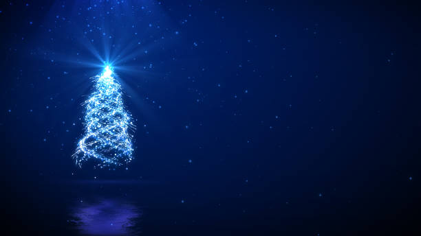 텍스트에 대 한 공간을 가진 파란 배경에 크리스마스 트리 - 소원 빌기 뉴스 사진 이미지