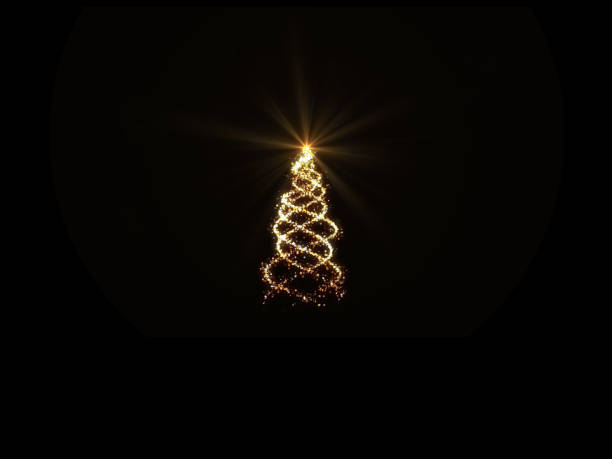 istock Gold Christmas tree magic lights on black background for greeting card 1050228656