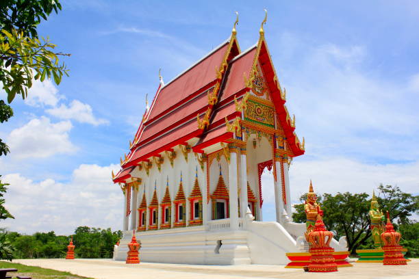 istock Beautiful red and white Buddhist temple at Buang Sam Phan, Phetchabun, Thailand. 1050232508