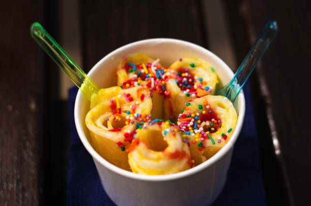 peach fried ice cream with caramel top