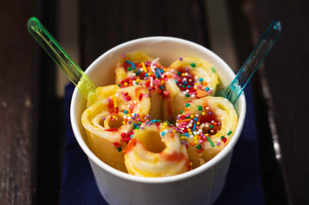 peach ice cream with caramel top