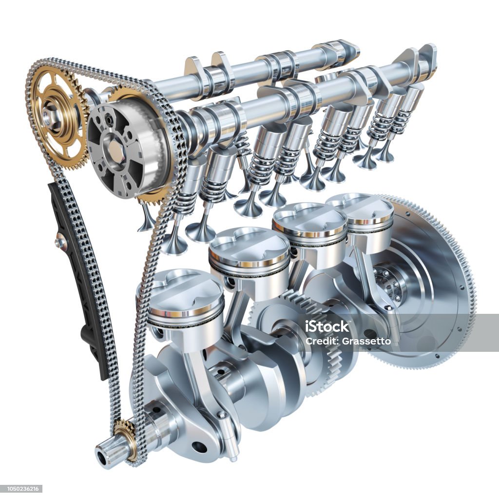 System Of Internal Combustion Engine Isolated On White Background 3d Stock  Photo - Download Image Now - iStock