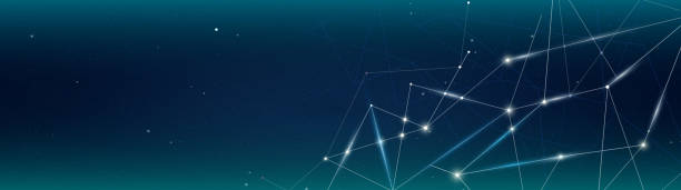 istock Vector illustration of smooth dark blue background with connecting lighting dots and lines. panoramic background for web banner. 1050238696