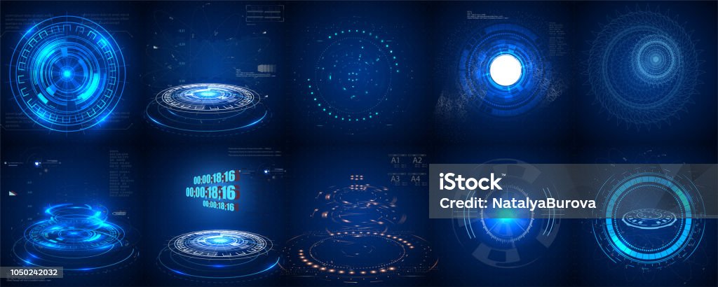 Elemento futuristico Hud. Set di Circle Abstract Digital Technology UI Futuristic HUD Virtual Interface Elements Sci- Fi Modern User For Graphic Motion, - arte vettoriale royalty-free di Tecnologia