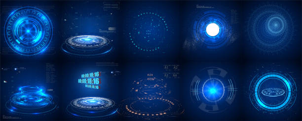 Hud futuristic element. Set of Circle Abstract Digital Technology UI Futuristic HUD Virtual Interface Elements Sci- Fi Modern User For Graphic Motion, Hud futuristic element. Set of Circle Abstract Digital Technology UI Futuristic HUD Virtual Interface Elements Sci- Fi head up display vehicle part stock illustrations