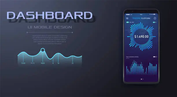 Vector illustration of Mobile app single screen ui kit. Statistics dashboard