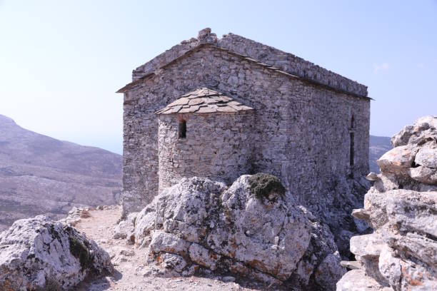 Church of St. George Dorganas Ikaria, Hill, Mountain, Koskina Castle, stairs, old ikaria island stock pictures, royalty-free photos & images