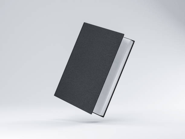 слегка открытый black book mockup с жесткой текстурированной обложкой, белыми страницами - модель объект стоковые фото и изображения