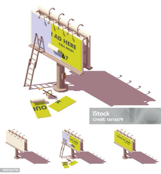 Vector Isometric Billboard Stock Illustration - Download Image Now - Billboard, Advertisement, Isometric Projection