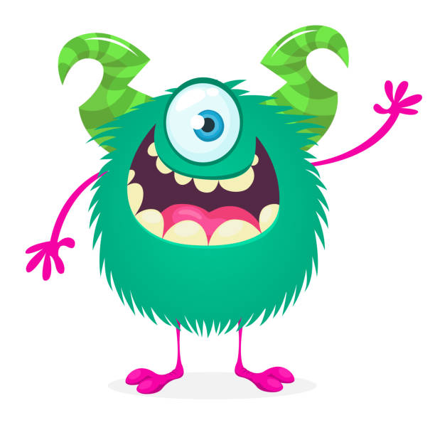 Cartoon Happy Monster With One Eye Vector Illustration Stock Illustration -  Download Image Now - iStock