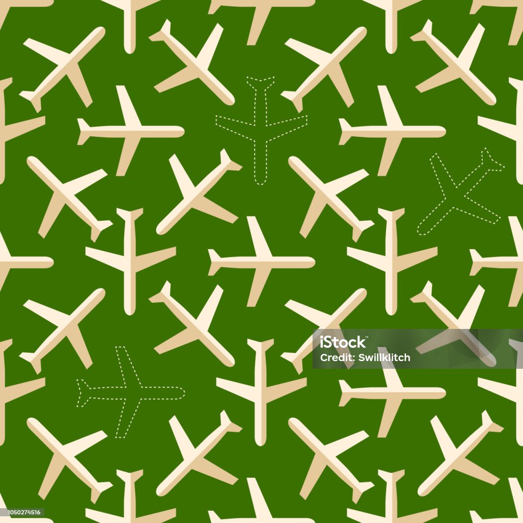 Flat styled seamless pattern with missing planes on the ground Flat styled aviation seamless pattern with missing planes on the ground Airplane stock vector