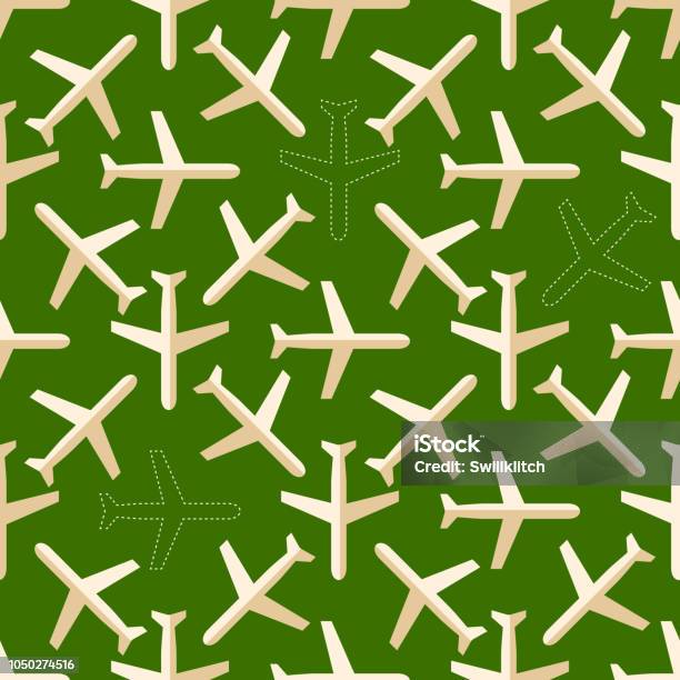 Flat Styled Seamless Pattern With Missing Planes On The Ground Stock Illustration - Download Image Now