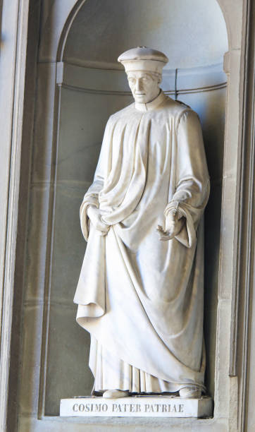 Statue of Cosimo de Medici in Uffizi Colonnade Statue of Cosimo di Giovanni de Medici, called the Elder and posthumously Father of the Fatherland or pater patriae, a famous statesman and banker, in the Uffizi Colonnade in Florence, Italy. Cosimo stock pictures, royalty-free photos & images