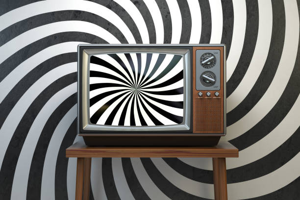 Propaganda and brainwashing of the influential mass media concept. Vintage TV set with hypnotic spiral on the screen. Propaganda and brainwashing of the influential mass media concept. Vintage TV set with hypnotic spiral on the screen. 3d illustration propaganda stock pictures, royalty-free photos & images