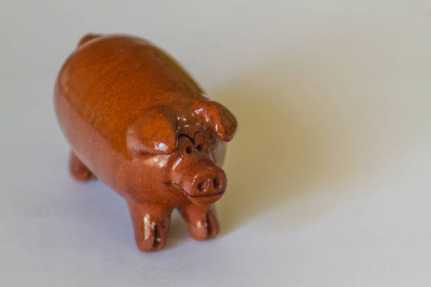 istock Small brown ceramic piggy on a white background 1050291208
