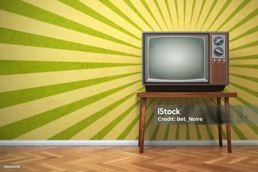 Retro old TV set on the vintage background. Retro old TV set on the vintage background. 3d illustration Television Set Stock Photo