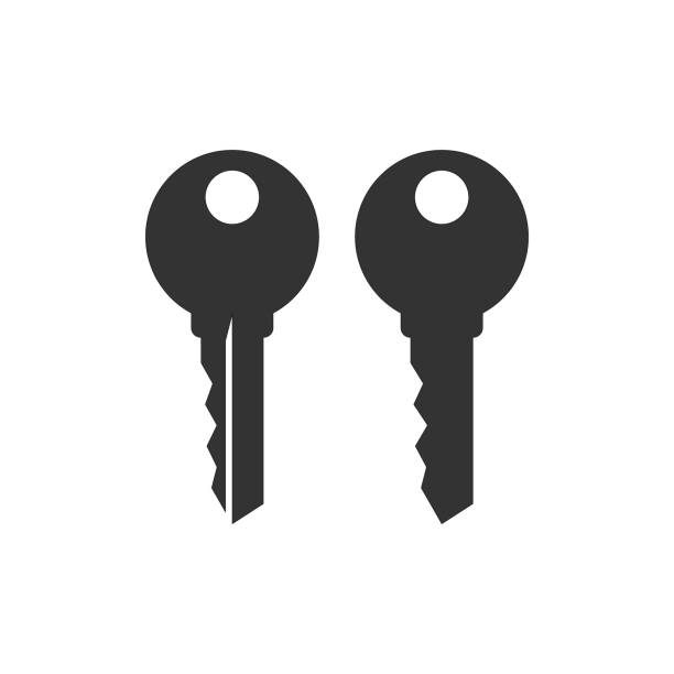 ilustrações de stock, clip art, desenhos animados e ícones de simple house key black vector silhouette icon set. - key