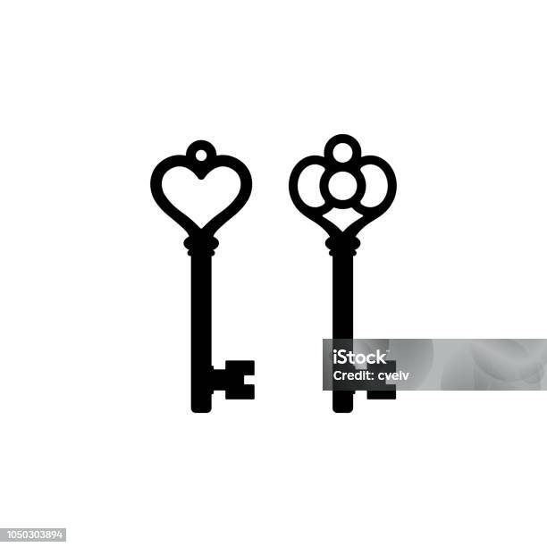 Vintage Antique Key Design Set Stock Illustration - Download Image Now - Key, Heart Shape, Old