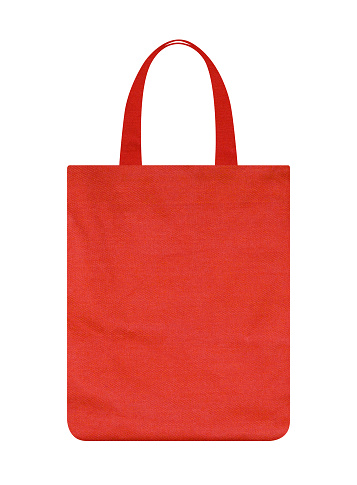 Red canvas tote bag isolated on white background with clipping path. Mockup for design