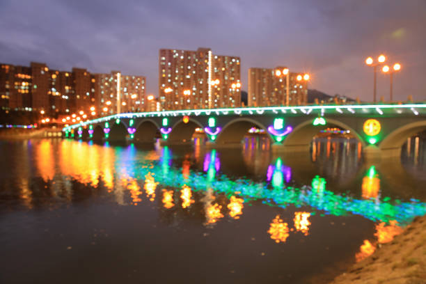 Shing Mun River with Christmas decoration at Shatin