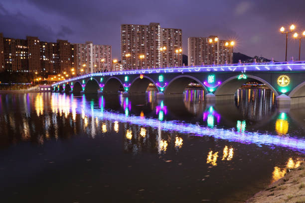 istock the Shing Mun River with Christmas decoration at Shatin 1050308044