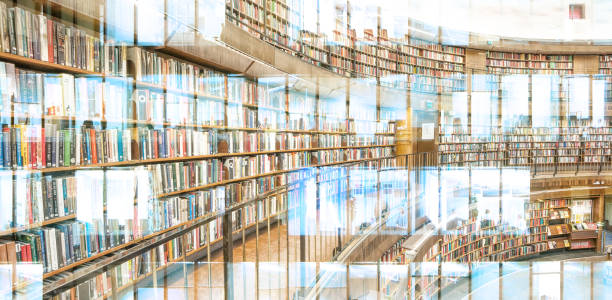 istock Abstract public library, reflection of office building 1050308266