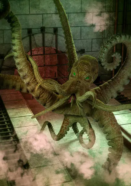 Octopus giant monster in a sewer