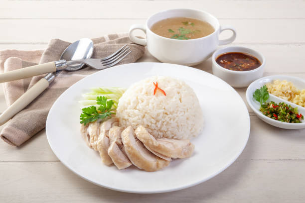 istock Hainanese chicken rice on the table 1050319506