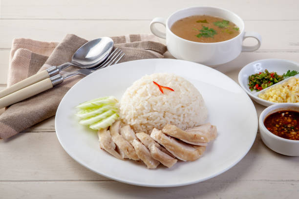 istock Hainanese chicken rice on the table 1050319520