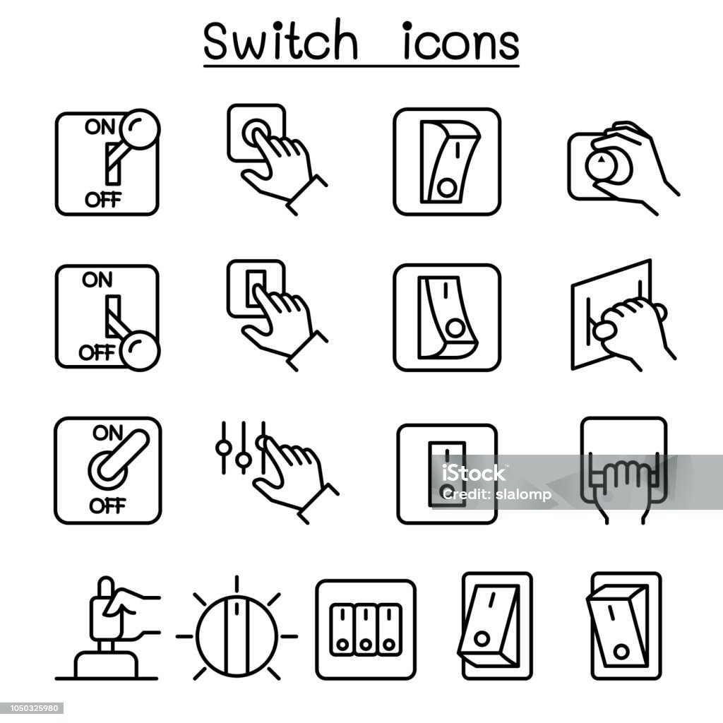 Switch icon set in thin line style Switch stock vector