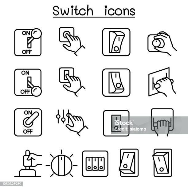 Switch Icon Set In Thin Line Style Stock Illustration - Download Image Now - Switch, Icon Symbol, Illustration