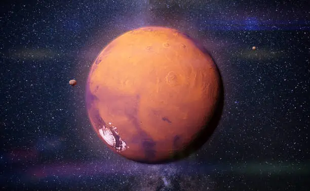 artist's impression, fantasy scene with the red planet in vibrant colors