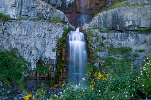 This is Stewart Falls which runs off the side of Mount Timpanogos in central Utah.  There are several ways to access Stewart Falls and the hike is one of the most popular in Utah during the summer months.  For this trip, we took the long way, starting at the trailhead to climb Mt. Timpanogos itself.  This shot was taken with an ND filter on my camera to give the 