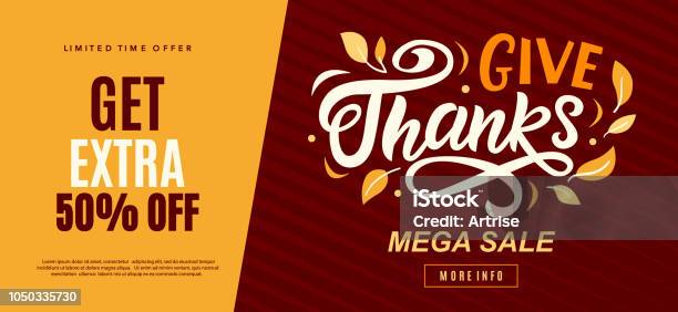 Thanksgiving Day Sale Web Banner Template Give Thanks Promo Offer Stock Illustration - Download Image Now