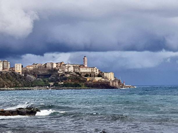 Top French seaside town .. Corsican island Second largest City of Corsica , bastia is also the capital of the bagnaja and prefecture of haute corse , attractive city with historical heritage corsican flag stock pictures, royalty-free photos & images