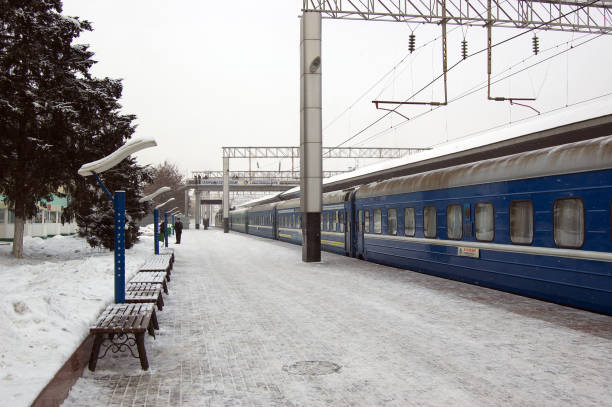 Amaty Railway Station 1 during winter season with adeparting Train.