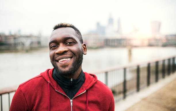 istock A close-up of black man runner in a city. Copy space. 1050362952